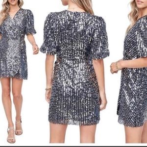 EN SAISON NEW Sequin Stripe Faux Wrap Minidress XSMALL